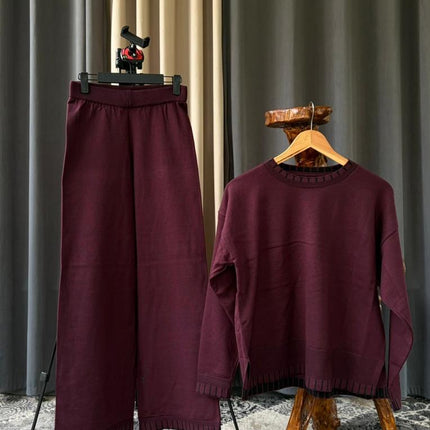 Chic Knit Loungewear Set: Oversized Sweater & Wide-Leg Trousers