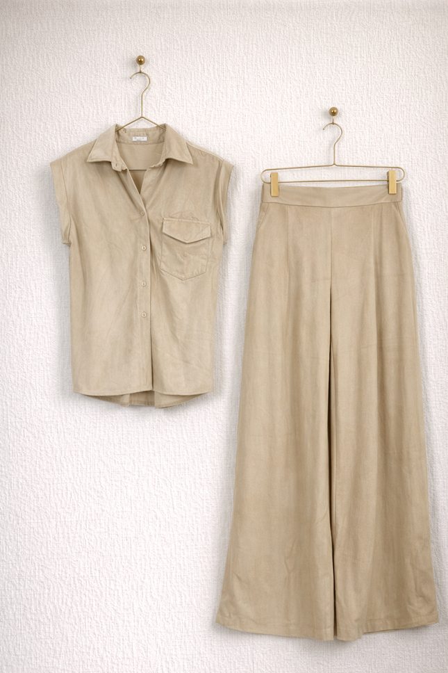 Sleeveless Shirt & Wide-Leg Pants Coord Set for Women | Minimal Everyday Wear