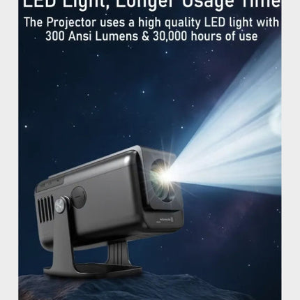 Moxedo Astra Portable Smart Projector | Portable for Home & Outdoor Movie Theatre | 1080P FHD, 4K Support | Built-in 5W HiFi Speaker | Android 13 | 300 Ansi Lumens - Black