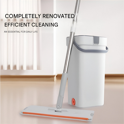 Flat Floor Mop and Bucket Set, Hands Free Squeezing Mop with Extendable Long Handle