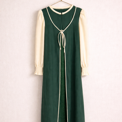 Layered Tie-Front Midi Dress for Women | Modest Contrast Sleeve Dress