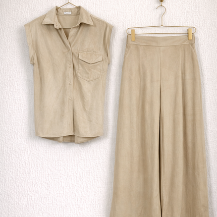 Sleeveless Shirt & Wide-Leg Pants Coord Set for Women | Minimal Everyday Wear