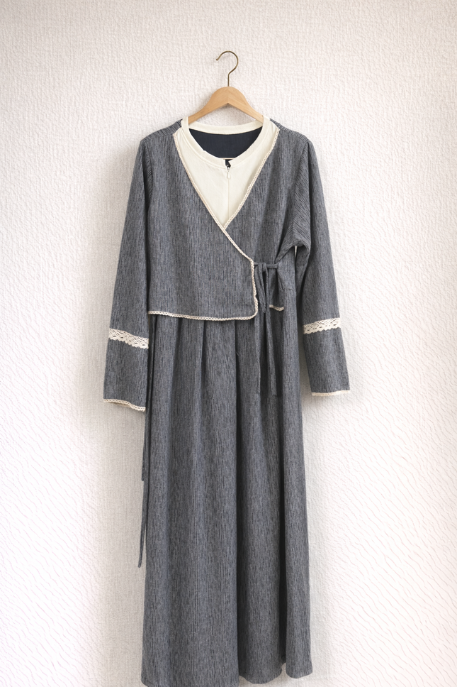 Elegant Grey Layered Wrap Maxi Dress