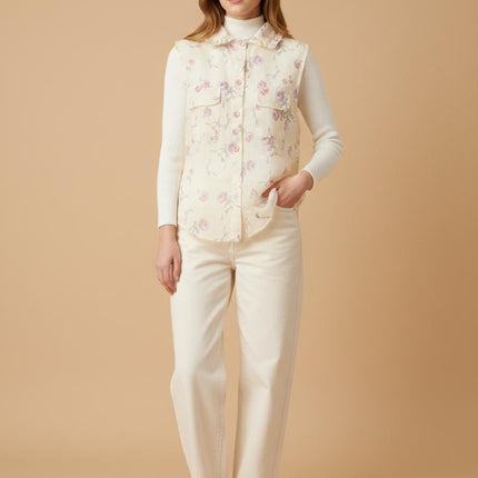 Lace-Trim Peplum Vest & Ribbed Mock-Neck Layering Set