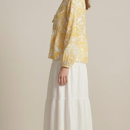 Two-Piece Tropical Print Blouse and Tiered Maxi Skirt Set