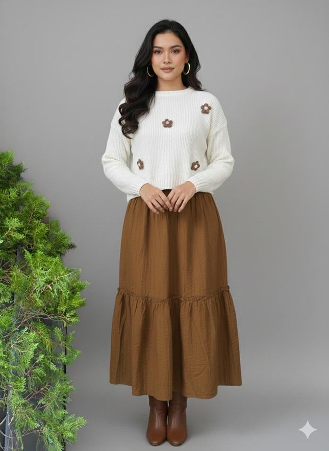 Cozy Floral Sweater & Tiered Maxi Skirt Set