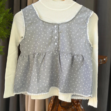 Lace-Trim Peplum Vest & Ribbed Mock-Neck Layering Set