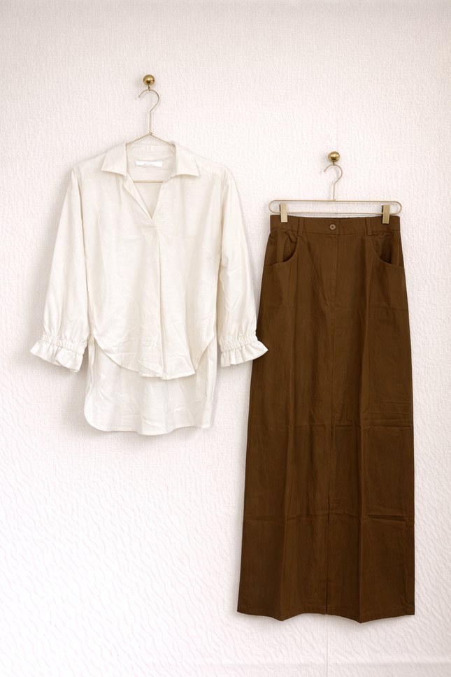 Elegant Cream Top & Maxi Skirt Co-ord Set – 4 Color Variants