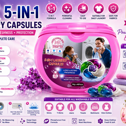 MR 5-in-1 Laundry Capsules – Deep Clean & Long-Lasting Freshness (48 Capsules)