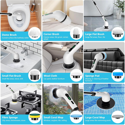 Electric Spin Scrub Brush Cleaning Set with Extension Handle