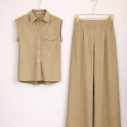 Sleeveless Shirt & Wide-Leg Pants Coord Set for Women | Minimal Everyday Wear
