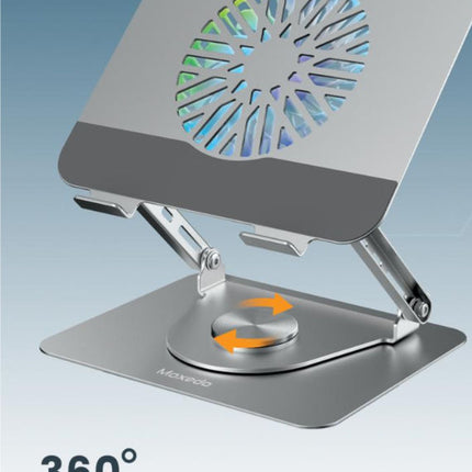Moxedo Ergonomic Foldable Laptop & Tablet Stand With RGB Led Light Cooling Fan | 360° Rotation | Compatible With Up To 17.2 Inch Devices | Non-slip Rubber Pads for Secure Grip - Silver