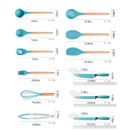 19 Pcs Non Stick Silicone Kitchenware Utensils Cookware Set