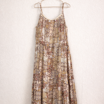 Patchwork Print Sleeveless Maxi Dress – Earthy Tones