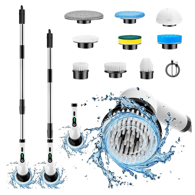 Electric Spin Scrub Brush Cleaning Set with Extension Handle