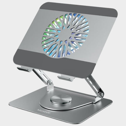 Moxedo Ergonomic Foldable Laptop & Tablet Stand With RGB Led Light Cooling Fan | 360° Rotation | Compatible With Up To 17.2 Inch Devices | Non-slip Rubber Pads for Secure Grip - Silver