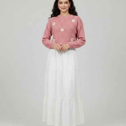 Cozy Floral Sweater & Tiered Maxi Skirt Set