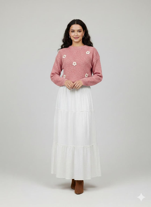 Cozy Floral Sweater & Tiered Maxi Skirt Set