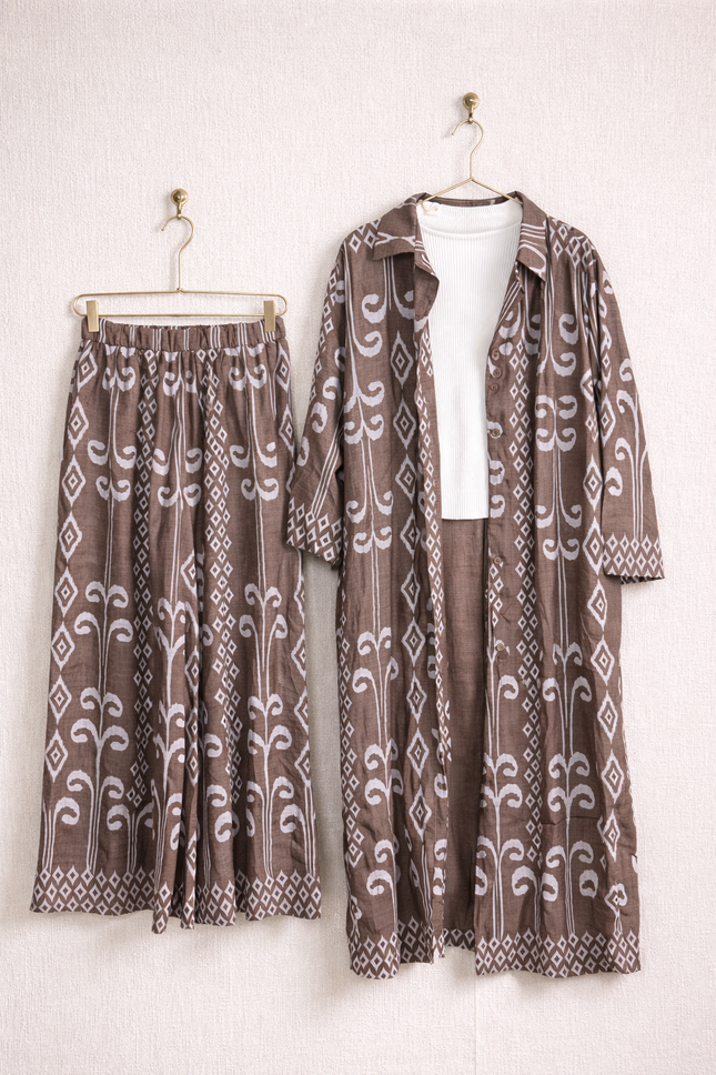 Ethnic Print Co-Ord Set – Long Shirt & Wide Pants