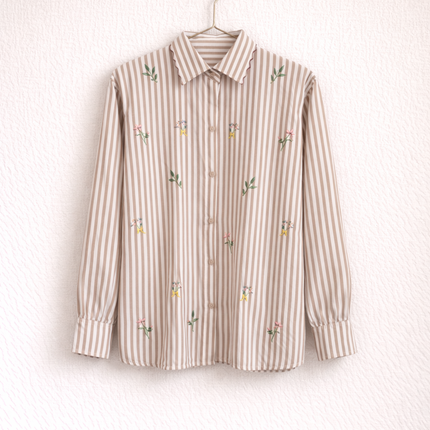 Embroidered Striped Shirt for Women | Floral Cotton Button-Down Top