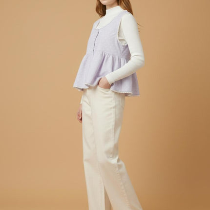 Lace-Trim Peplum Vest & Ribbed Mock-Neck Layering Set