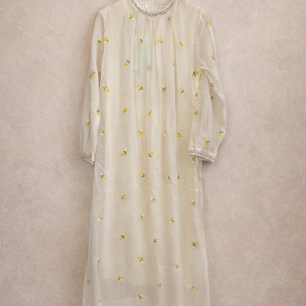 Elegant Embroidered Party Gown with Pearl Neckline