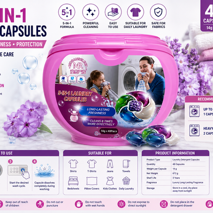 MR 5-in-1 Laundry Capsules – Deep Clean & Long-Lasting Freshness (48 Capsules)
