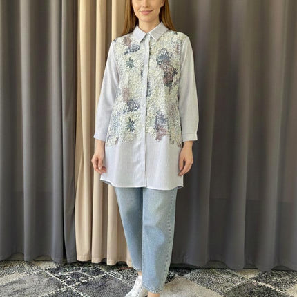 The 'Meadow' Embroidered Olive Green Tunic and Palazzo Set