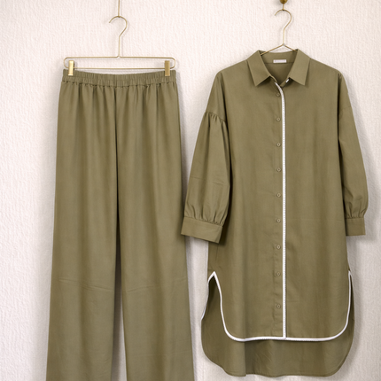 Women’s Modest Co-Ord Set | Long Shirt & Wide Leg Pants