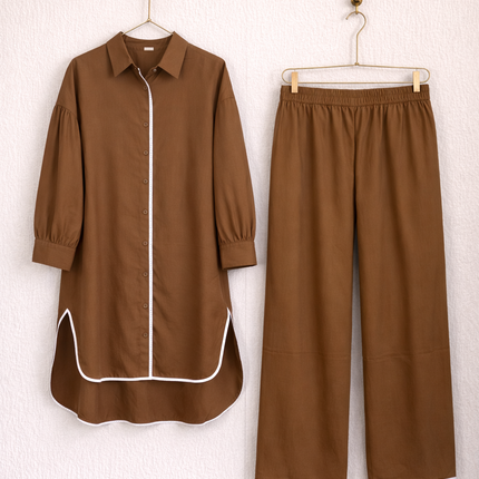 Women’s Modest Co-Ord Set | Long Shirt & Wide Leg Pants