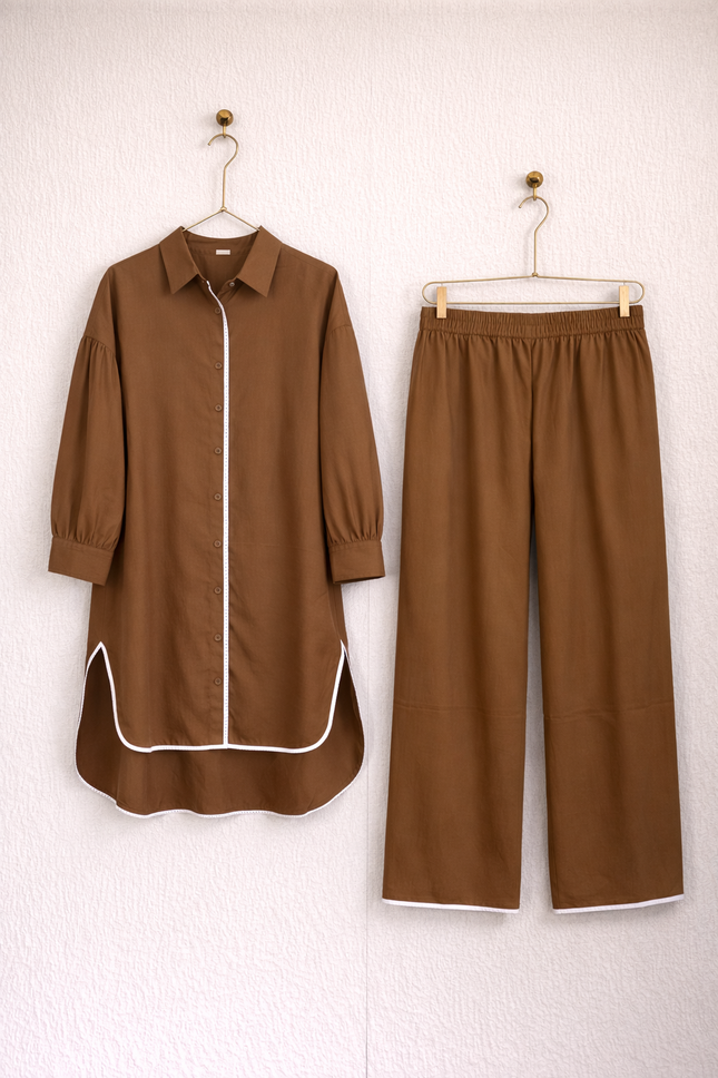 Women’s Modest Co-Ord Set | Long Shirt & Wide Leg Pants