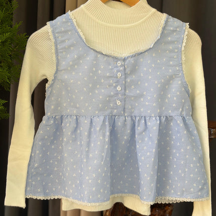 Lace-Trim Peplum Vest & Ribbed Mock-Neck Layering Set