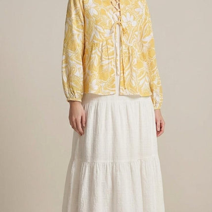 Two-Piece Tropical Print Blouse and Tiered Maxi Skirt Set