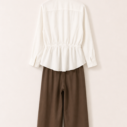 Elegant Black Stripe Shirt & White Wide-Leg Pants Co-Ord Set