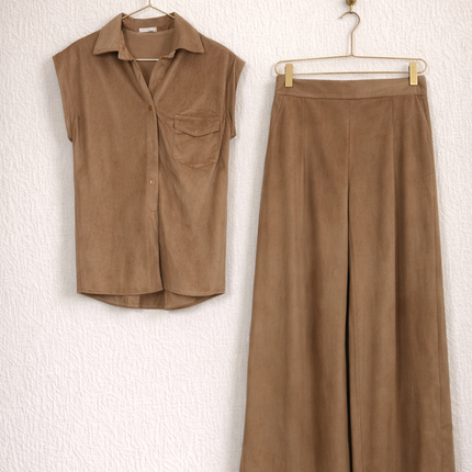 Sleeveless Shirt & Wide-Leg Pants Coord Set for Women | Minimal Everyday Wear
