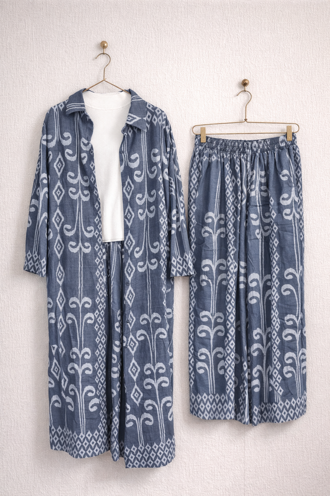 Ethnic Print Co-Ord Set – Long Shirt & Wide Pants