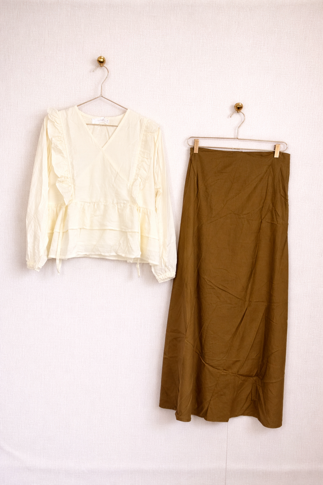 Elegant Cream Top & Maxi Skirt Co-ord Set – 4 Color Variants