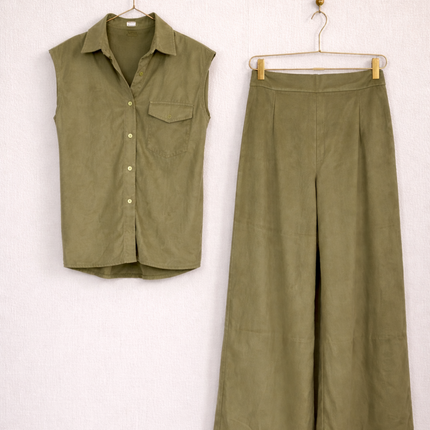 Sleeveless Shirt & Wide-Leg Pants Coord Set for Women | Minimal Everyday Wear