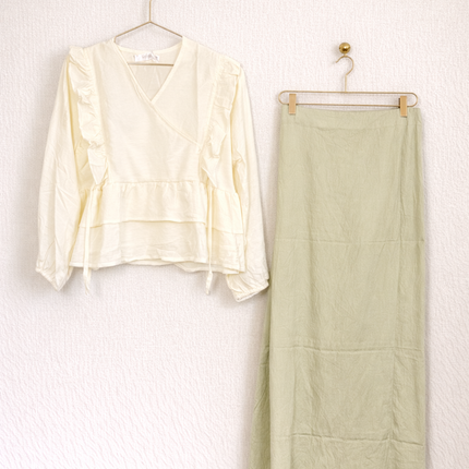 Elegant Cream Top & Maxi Skirt Co-ord Set – 4 Color Variants