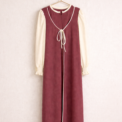 Layered Tie-Front Midi Dress for Women | Modest Contrast Sleeve Dress