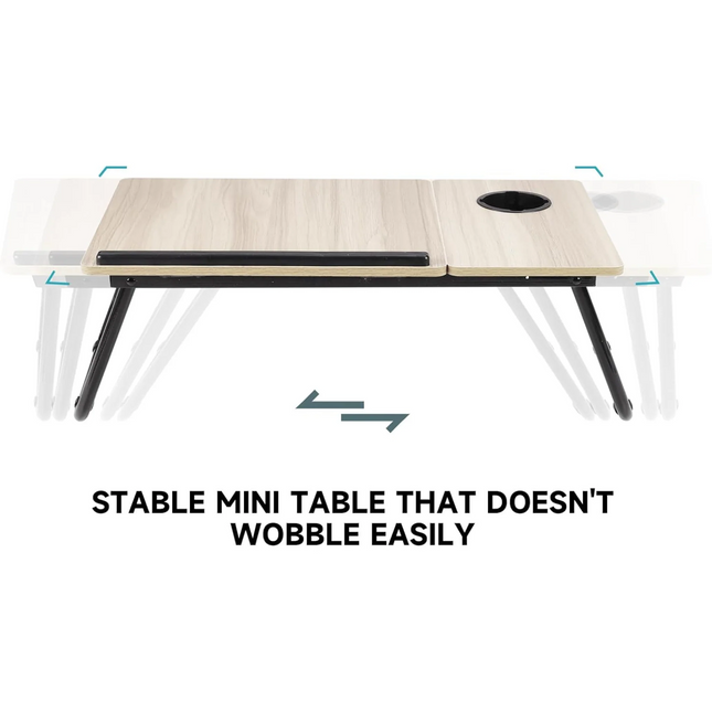 Adjustable Folding Laptop Table for Bed & Sofa – Wooden Laptop Desk with 5 Angle Settings & Cup Holder