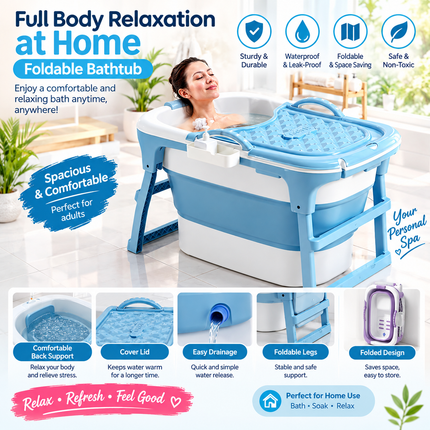 Portable Collapsible Soaking Bathtub for Adults | Home Spa Tub