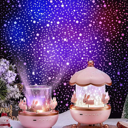 Bunny's Carousel Night Light Projector for Kids Room, Rabbits 6 Film, Baby Night Light Projector, USB Cable,360 Rotating