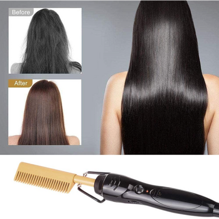 Gold Ceramic Professional Press Comb - The Ultimate Tool for Smooth, Unruly Hair