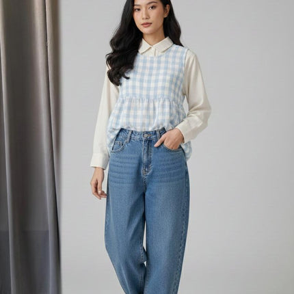 Gingham Layered Long Sleeve Top