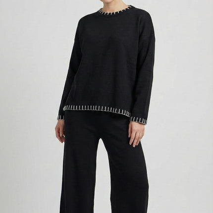 Chic Knit Loungewear Set: Oversized Sweater & Wide-Leg Trousers