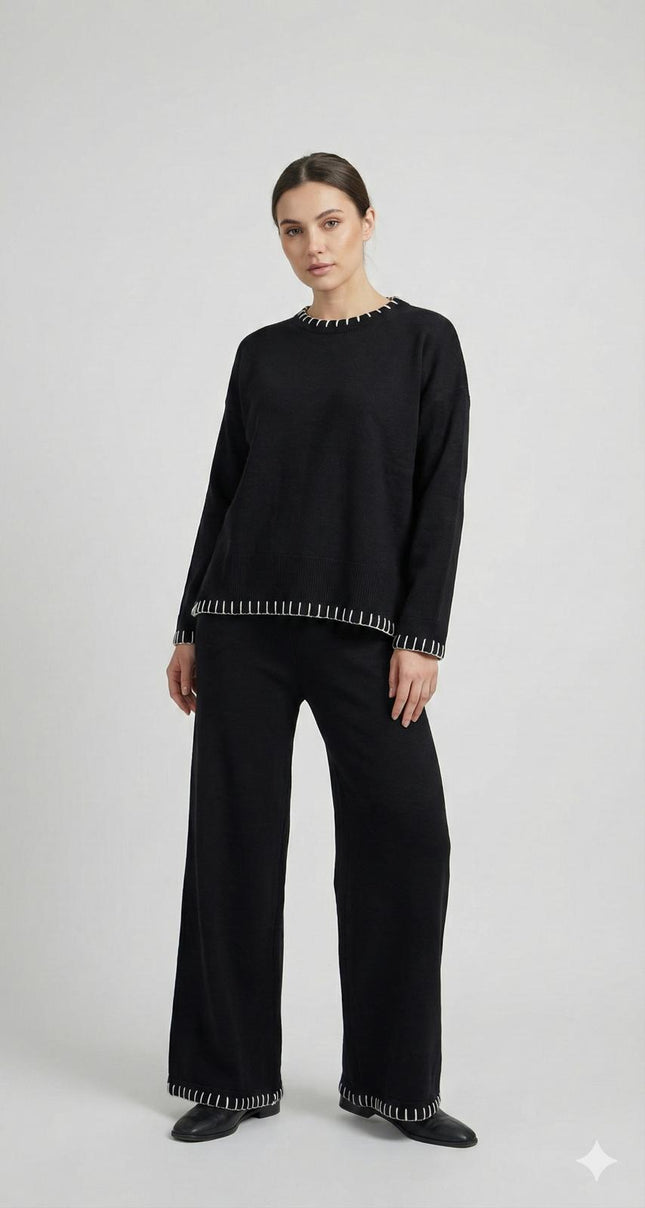 Chic Knit Loungewear Set: Oversized Sweater & Wide-Leg Trousers