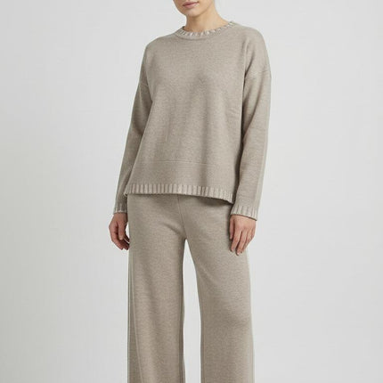 Chic Knit Loungewear Set: Oversized Sweater & Wide-Leg Trousers