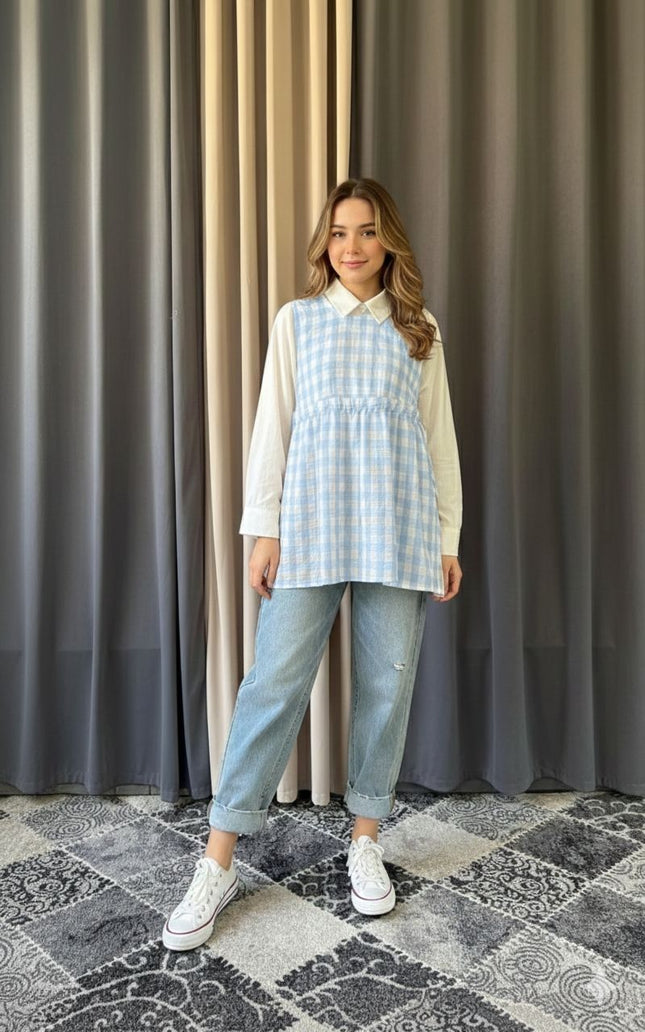 Gingham Layered Long Sleeve Top