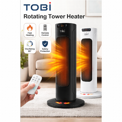 Tobi Rotating Tower Heater Electric Room Heater With Adjustable Heat Assorted Colors